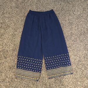 Blue Wide-Leg Pants with Gold Accents